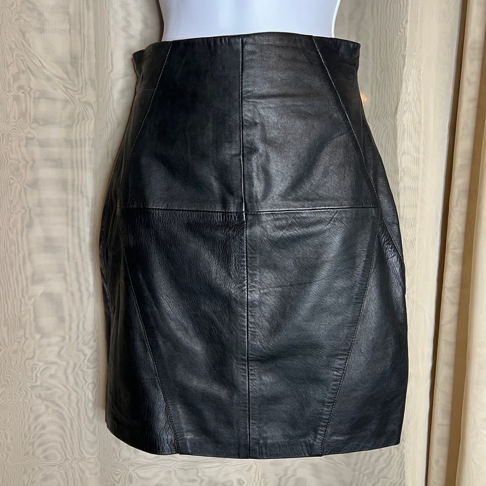 REAL CALF LEATHER Zip Back Pencil Mini Skirt Fetish Goth Metal Punk H&M Premium